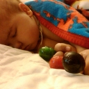 Colin snuggles with lollipops!