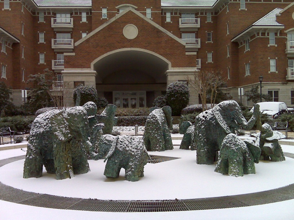 Target House Elephants: Normally, this is a fountain, and through the holidays the pachyderms were adorned with white lights.